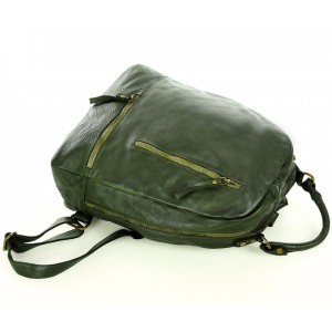 K29v Grand sac à dos cuir pour femme homme en vert. Sac à dos urbain unisex